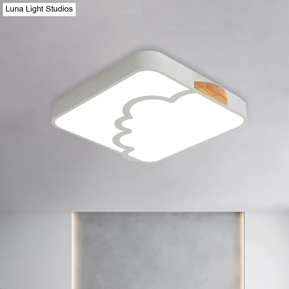 Minimalist Acrylic Led Ceiling Flush Mount In Grey/White/Green With Wood Detail White