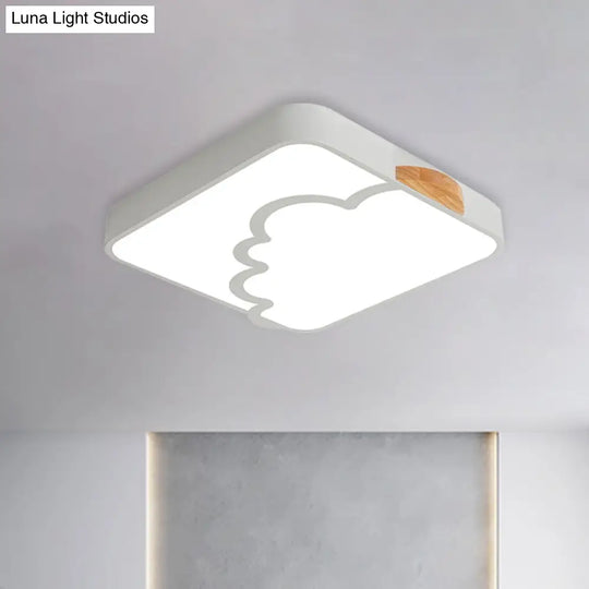 Minimalist Acrylic Led Ceiling Flush Mount In Grey/White/Green With Wood Detail White