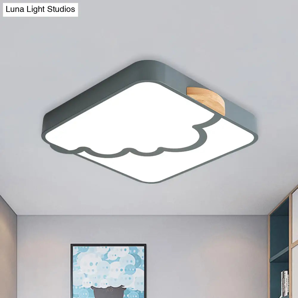 Minimalist Acrylic Led Ceiling Flush Mount In Grey/White/Green With Wood Detail Grey