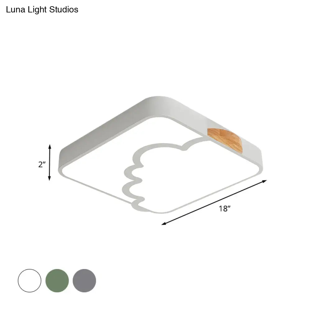 Minimalist Acrylic Led Ceiling Flush Mount In Grey/White/Green With Wood Detail