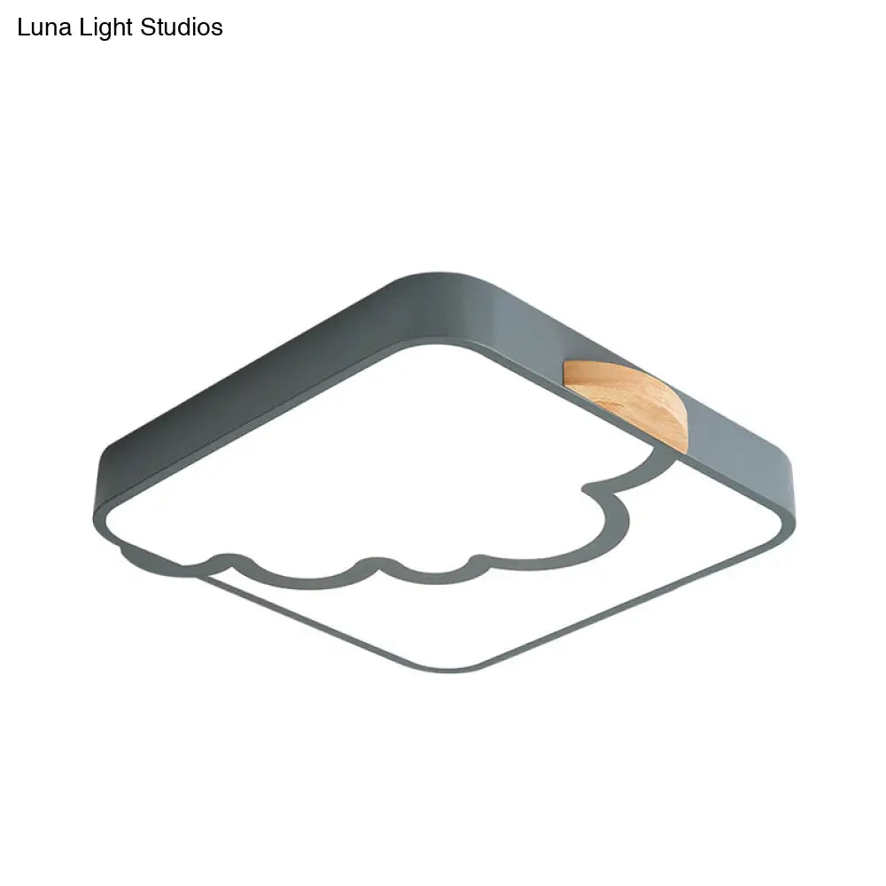 Minimalist Acrylic Led Ceiling Flush Mount In Grey/White/Green With Wood Detail
