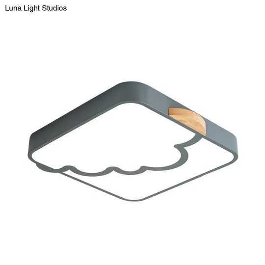 Minimalist Acrylic Led Ceiling Flush Mount In Grey/White/Green With Wood Detail