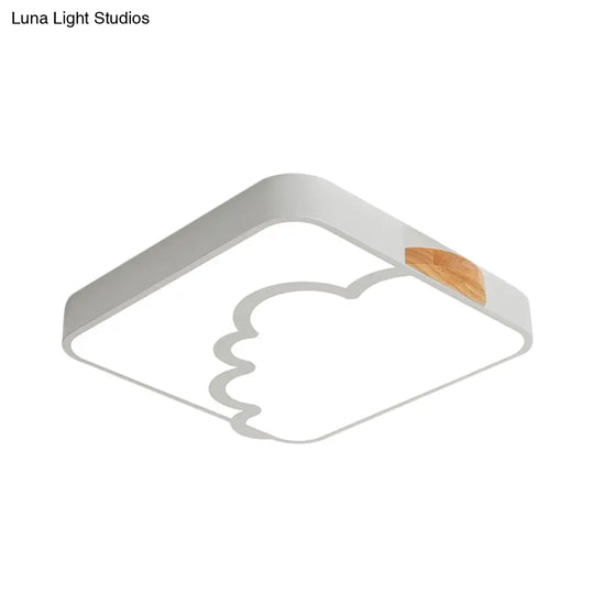 Minimalist Acrylic Led Ceiling Flush Mount In Grey/White/Green With Wood Detail