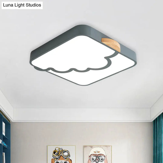 Minimalist Acrylic Led Ceiling Flush Mount In Grey/White/Green With Wood Detail