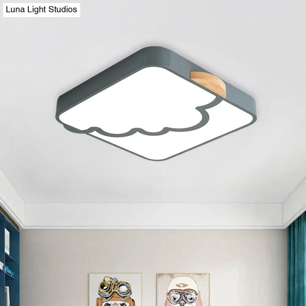 Minimalist Acrylic Led Ceiling Flush Mount In Grey/White/Green With Wood Detail