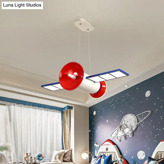 Minimalist Acrylic Led Chandelier Lamp: Satellite Shaped Blue-Red Hanging Light For Bedroom