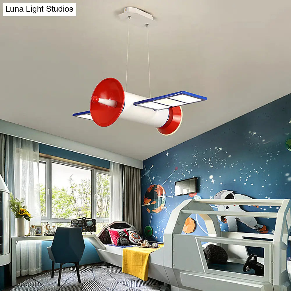 Minimalist Acrylic Led Chandelier Lamp: Satellite Shaped Blue-Red Hanging Light For Bedroom