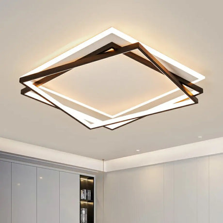 Minimalist Acrylic Led Flush Mount Light: Stacked Square Design In Black For Bedroom / 18’