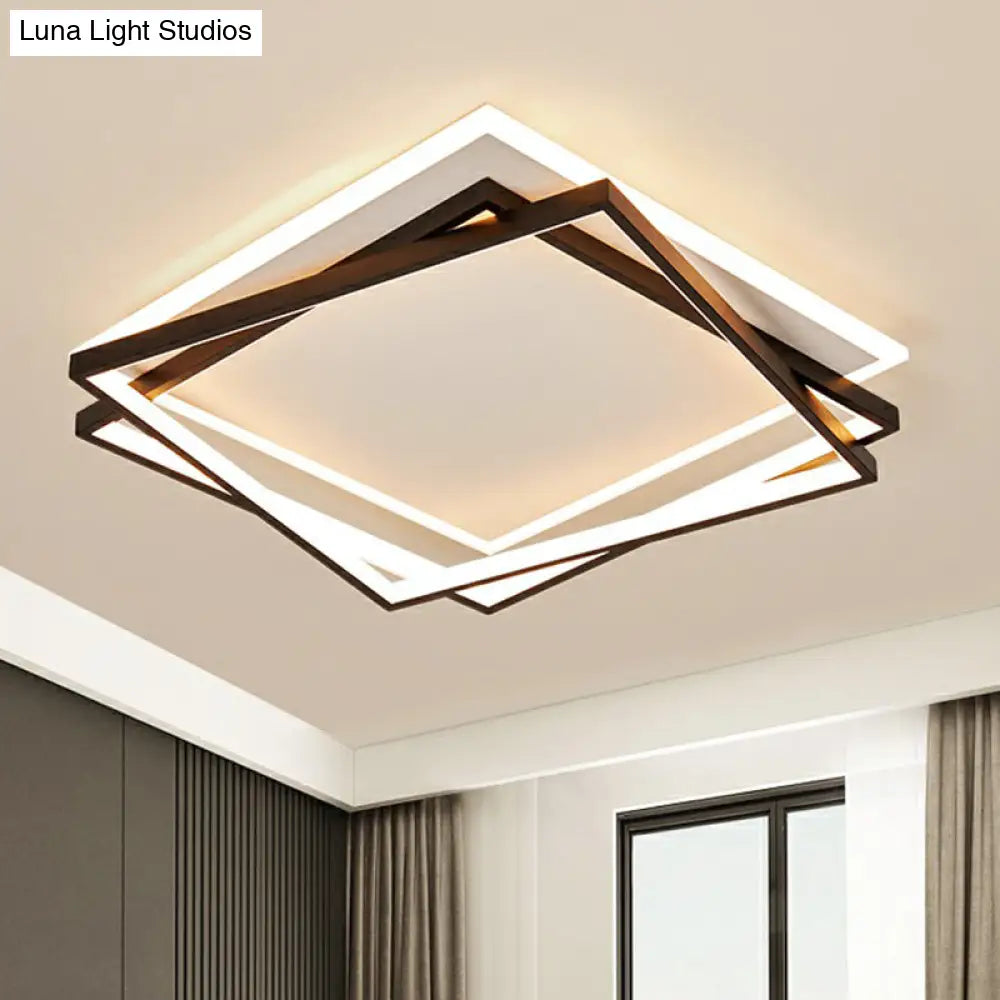 Minimalist Acrylic Led Flush Mount Light: Stacked Square Design In Black For Bedroom