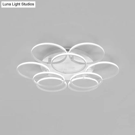 Minimalist Acrylic Semi Flush Ceiling Light For Living Room - Multi Ring Design 3/9/12 Lights White