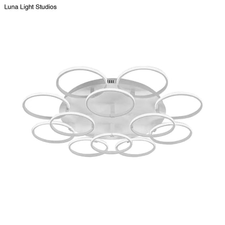 Minimalist Acrylic Semi Flush Ceiling Light For Living Room - Multi Ring Design 3/9/12 Lights White