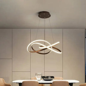 Minimalist Aluminum Led Pendant Chandelier For Dining Room - Twist Design With Coffee Finish And