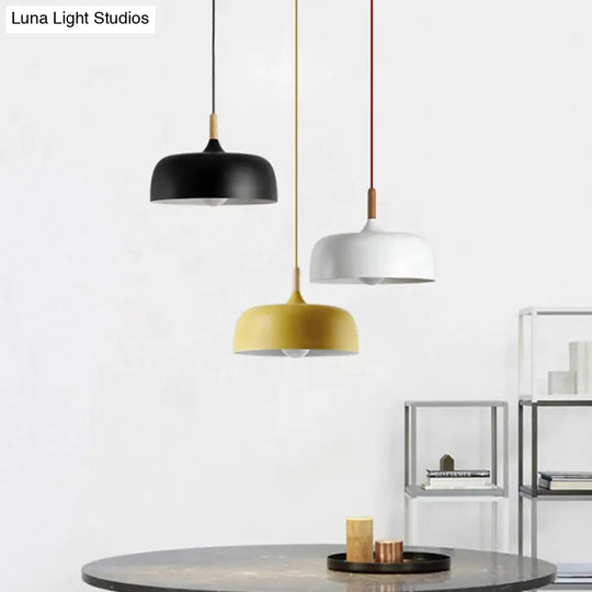 Minimalist Aluminum Round Hanging Pendant Light With Wooden Tip - Ideal For Restaurants