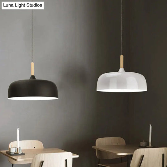 Minimalist Aluminum Round Hanging Pendant Light With Wooden Tip - Ideal For Restaurants