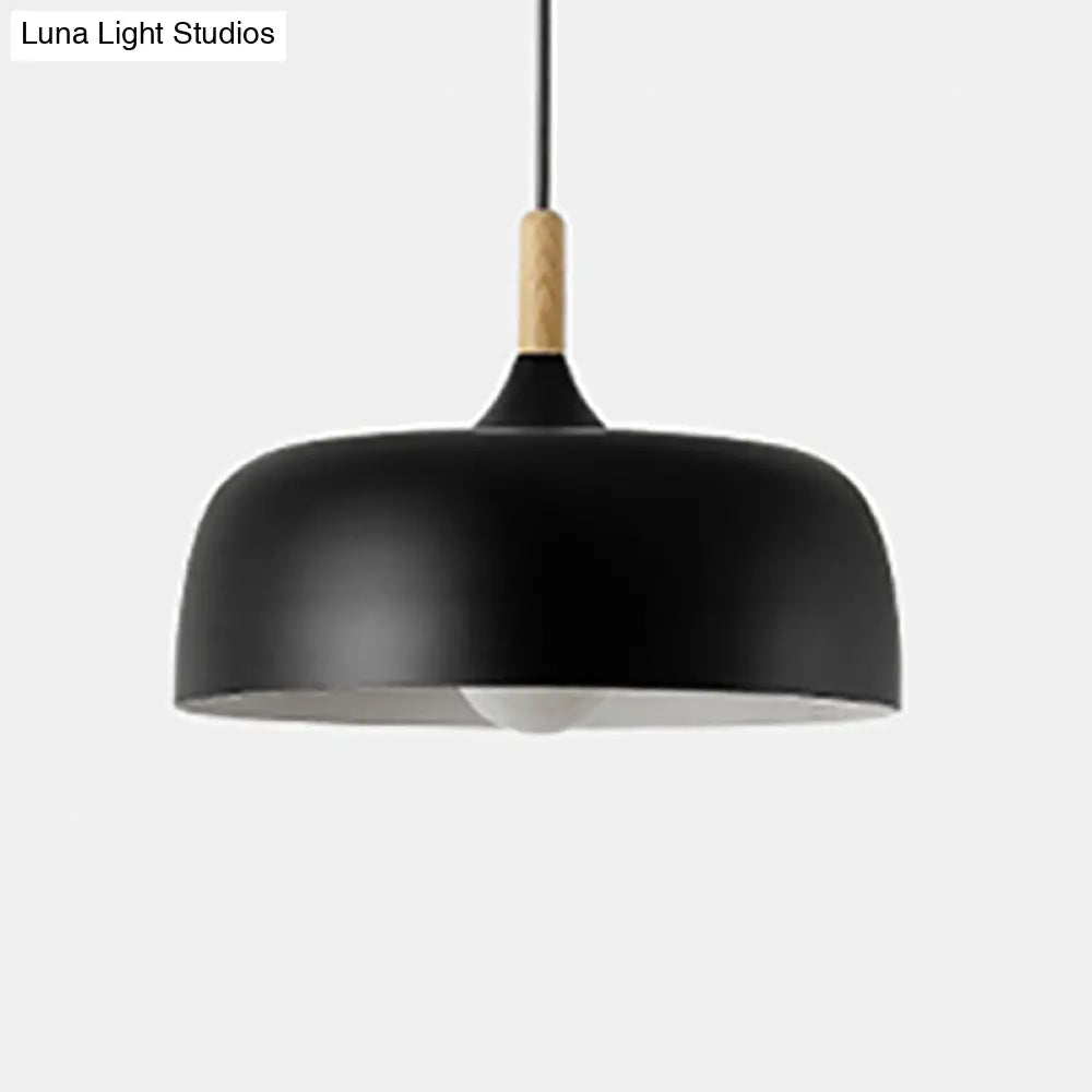 Minimalist Aluminum Round Hanging Pendant Light With Wooden Tip - Ideal For Restaurants Black / 12.5
