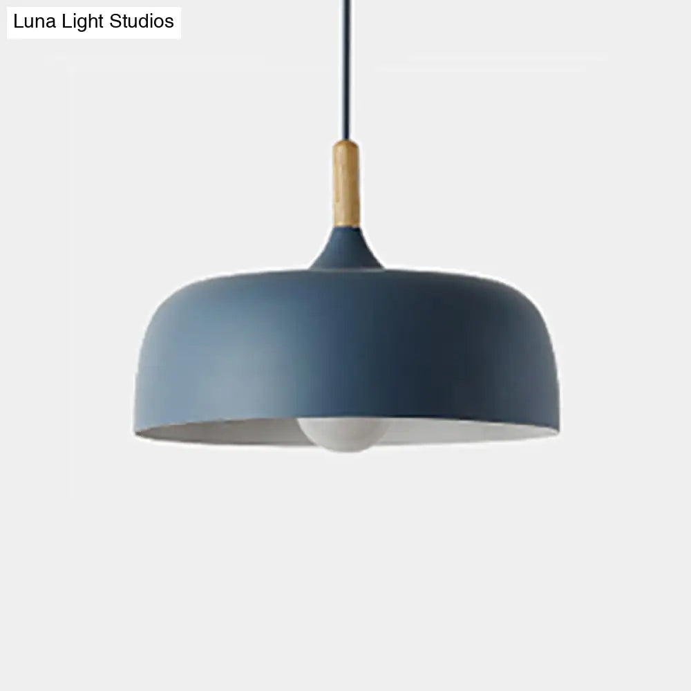 Minimalist Aluminum Round Hanging Pendant Light With Wooden Tip - Ideal For Restaurants Blue / 12.5