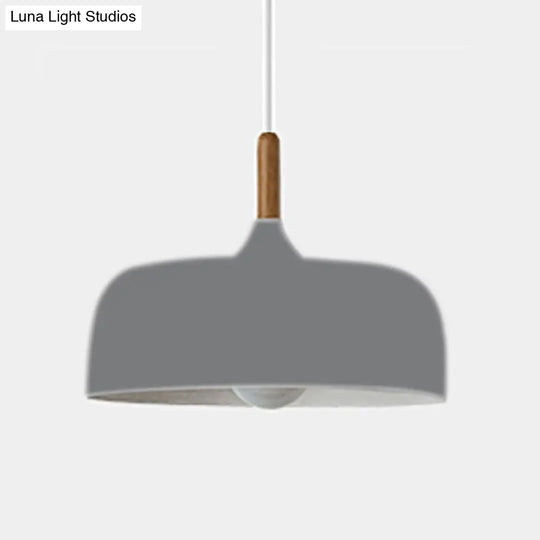 Minimalist Aluminum Round Hanging Pendant Light With Wooden Tip - Ideal For Restaurants Grey / 12.5