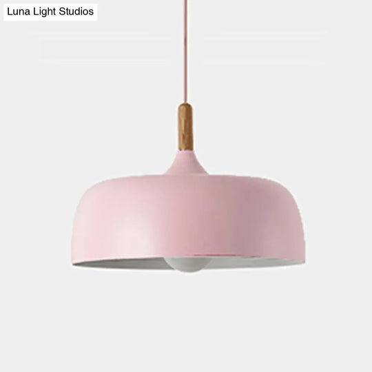 Minimalist Aluminum Round Hanging Pendant Light With Wooden Tip - Ideal For Restaurants Pink / 12.5