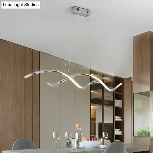 Minimalist Aluminum Wave Shaped Pendant Light - Adjustable Cord Led Island Lighting