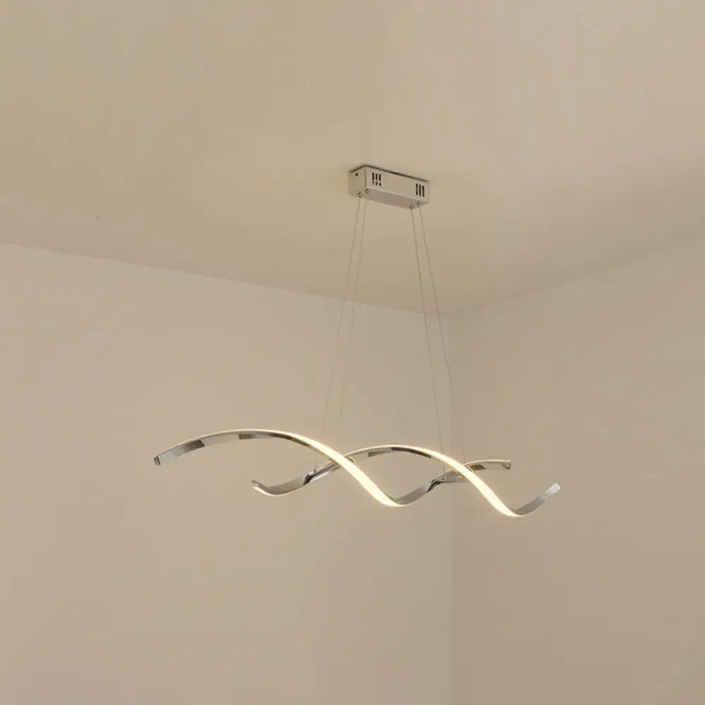 Minimalist Aluminum Wave Shaped Pendant Light - Adjustable Cord Led Island Lighting Chrome / 35.5