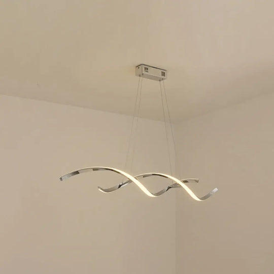 Minimalist Aluminum Wave Shaped Pendant Light - Adjustable Cord Led Island Lighting Chrome / 43 Warm