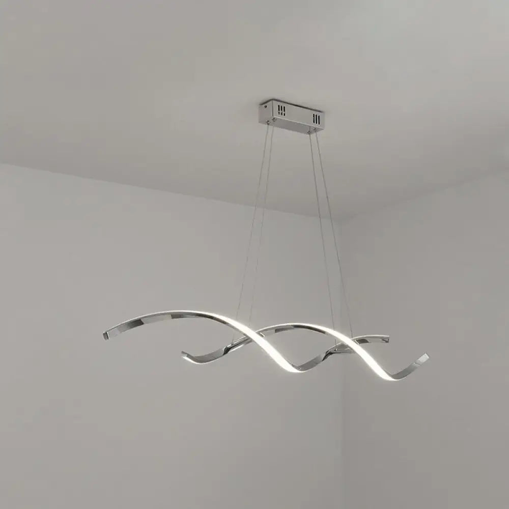 Minimalist Aluminum Wave Shaped Pendant Light - Adjustable Cord Led Island Lighting Chrome / 43