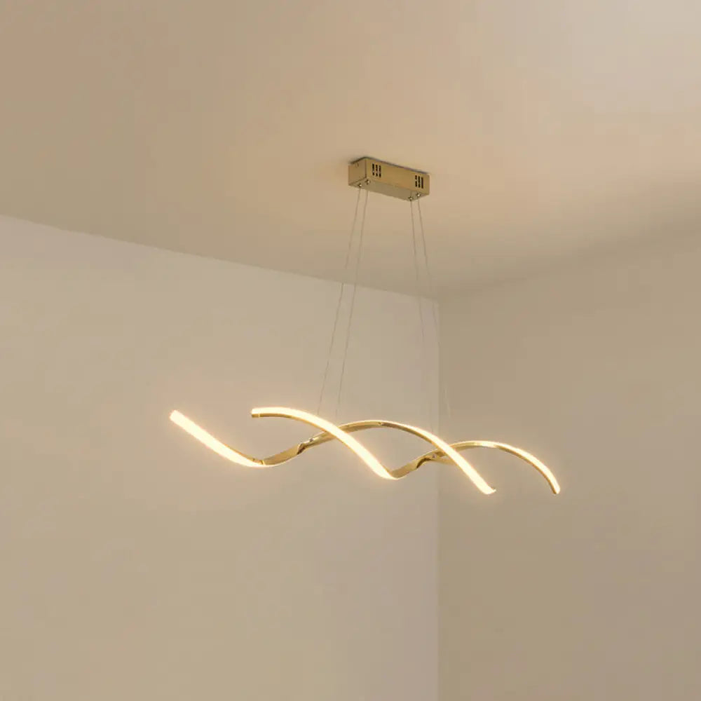 Minimalist Aluminum Wave Shaped Pendant Light - Adjustable Cord Led Island Lighting Gold / 35.5