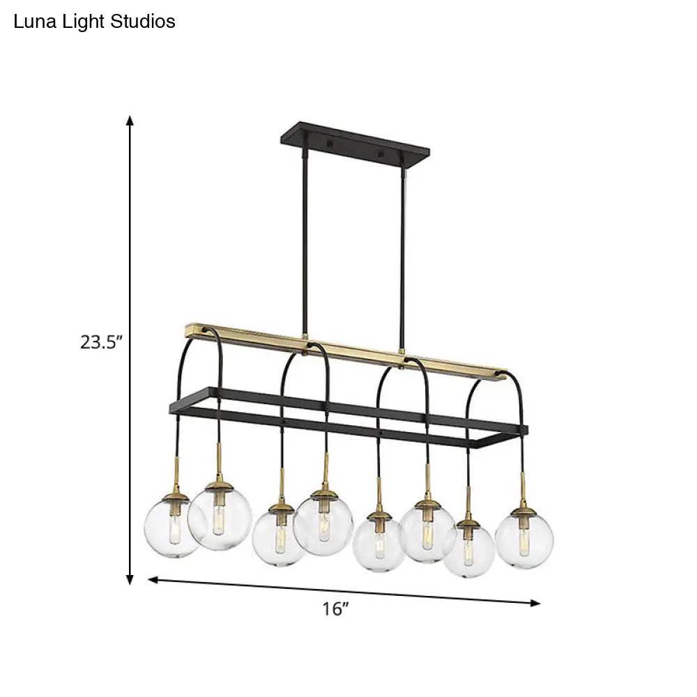 Minimalist Arch Island Pendant Clear Glass 8 Bulbs Hanging Light In Black And Gold