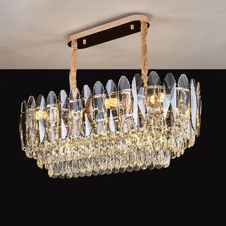 Minimalist Artistic Tiered Chandelier With Clear K9 Crystal And Gold Pendant Light 10 /