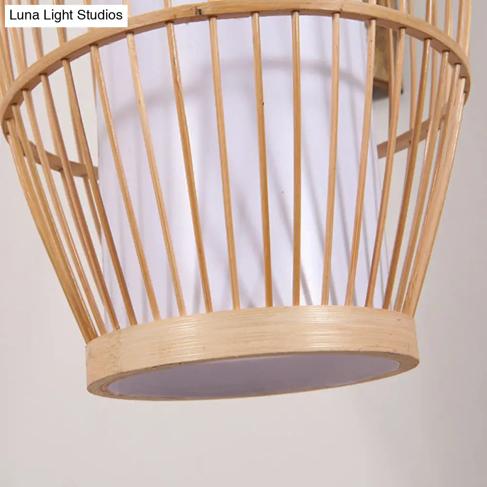Minimalist Bamboo Wall Light: 1-Head Wood Fixture For Restaurant Lighting