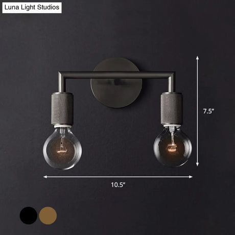 Minimalist Bare Bulb Metal Wall Lighting - 1/2-Light Indoor Sconce Lamp Black/Brass/Chrome Square