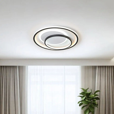 Minimalist Bedroom Led Ceiling Lamp: Multi - Square/Round/Rectangle Flush Light In Black Or White