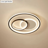 Minimalist Bedroom Led Ceiling Lamp: Multi - Square/Round/Rectangle Flush Light In Black Or White