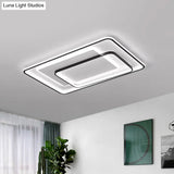 Minimalist Bedroom Led Ceiling Lamp: Multi - Square/Round/Rectangle Flush Light In Black Or White
