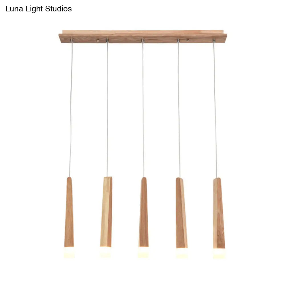 Minimalist Beige Suspension Light With Wood Shade - 3/5 Heads Dining Room Multi Pendant