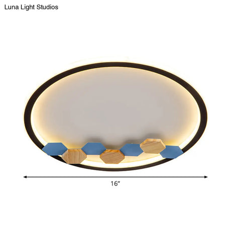 Minimalist Black Ceiling Mounted Led Flush Lamp With Leaf/Geometric Deco - Round/Square Design