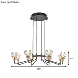 Minimalist Black Chandelier With Round Crystal Shade- 6/8 Bulbs Living Room Suspension Light