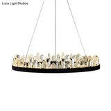 Minimalist Black Crystal Ring Led Ceiling Pendant Light Kit - Ideal For Living Room