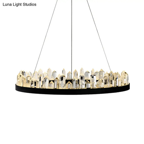Minimalist Black Crystal Ring Led Ceiling Pendant Light Kit - Ideal For Living Room