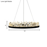 Minimalist Black Crystal Ring Led Ceiling Pendant Light Kit - Ideal For Living Room