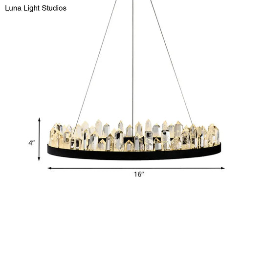 Minimalist Led Crystal Ring Ceiling Pendant Light In Black For Living Room