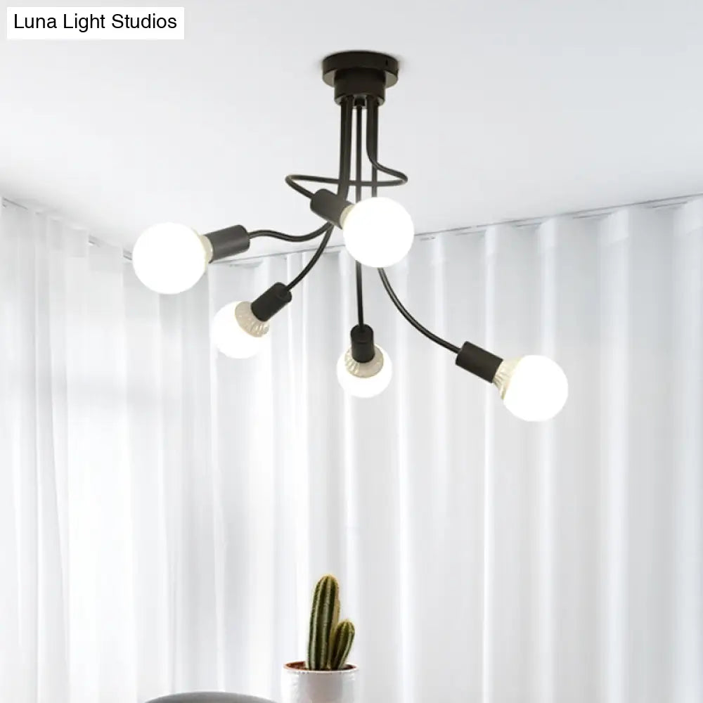Minimalist Black Curved Arm Semi Flush Mount Light 3/5 Bulbs Iron Ceiling Lamp 5 /