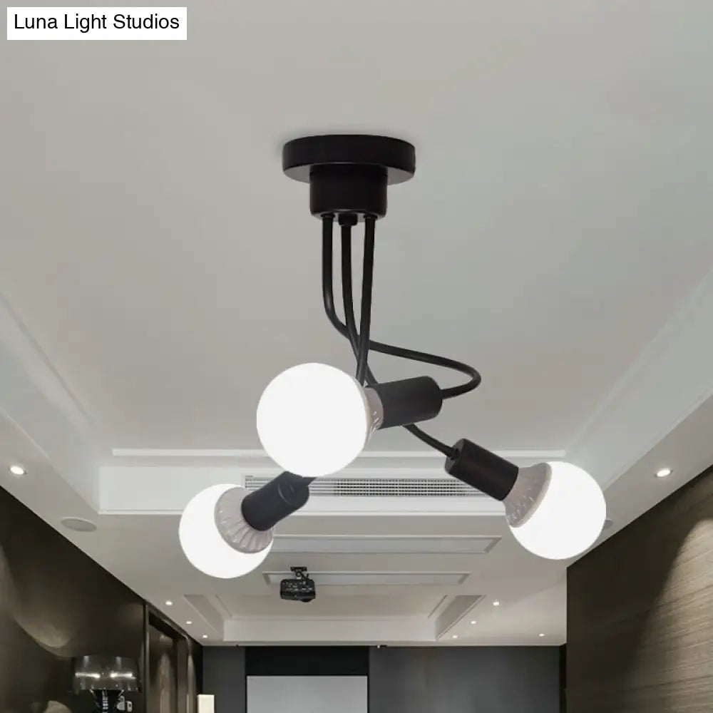 Minimalist Black Curved Arm Semi Flush Mount Light 3/5 Bulbs Iron Ceiling Lamp 3 /