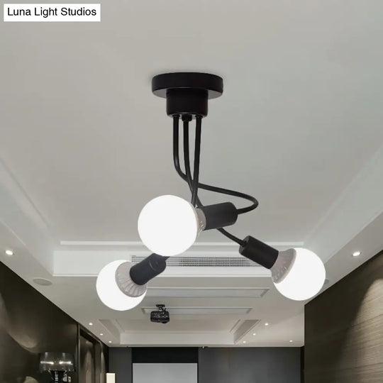 Minimalist Black Curved Arm Semi Flush Mount Light 3/5 Bulbs Iron Ceiling Lamp 3 /