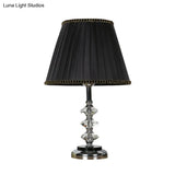 Minimalist Black Fabric Conical Nightstand Lamp With Crystal Deco - Bedroom Table Light