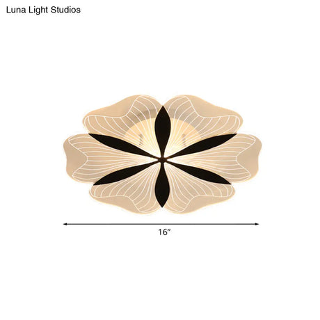 Minimalist Black Floral Flush Mount Led Ceiling Light For Bedroom - White/Warm Option