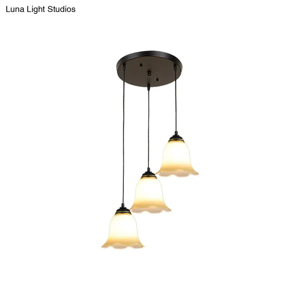 Minimalist Black Flower Stairs Pendant Light With Frosted Glass And Round Canopy 3 /