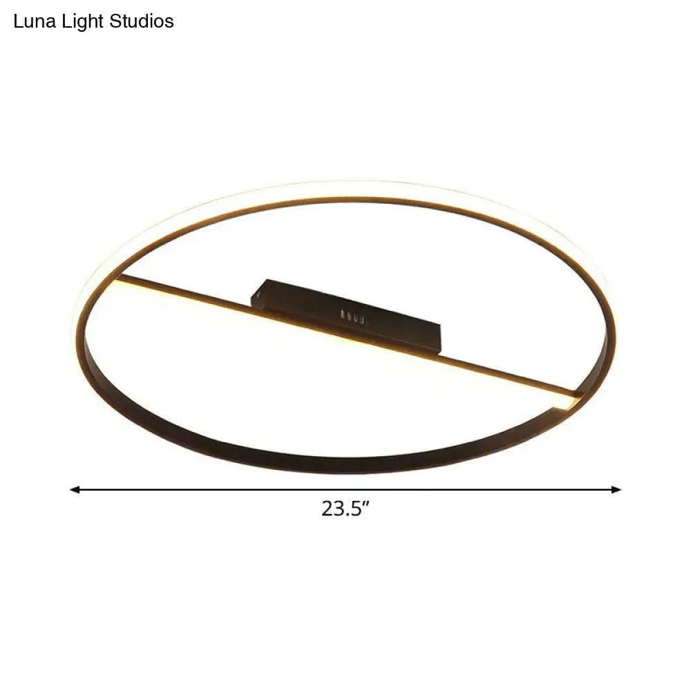 Minimalist Black Flush Mounted Led Ceiling Lamp With Cross Bar - 18’/23.5’ Diameter Warm/White Light