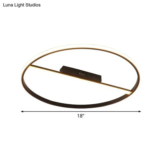 Minimalist Black Flush Mounted Led Ceiling Lamp With Cross Bar - 18’/23.5’ Diameter Warm/White Light