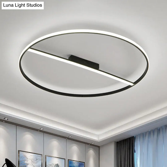 Minimalist Black Flush Mounted Led Ceiling Lamp With Cross Bar - 18’/23.5’ Diameter Warm/White Light